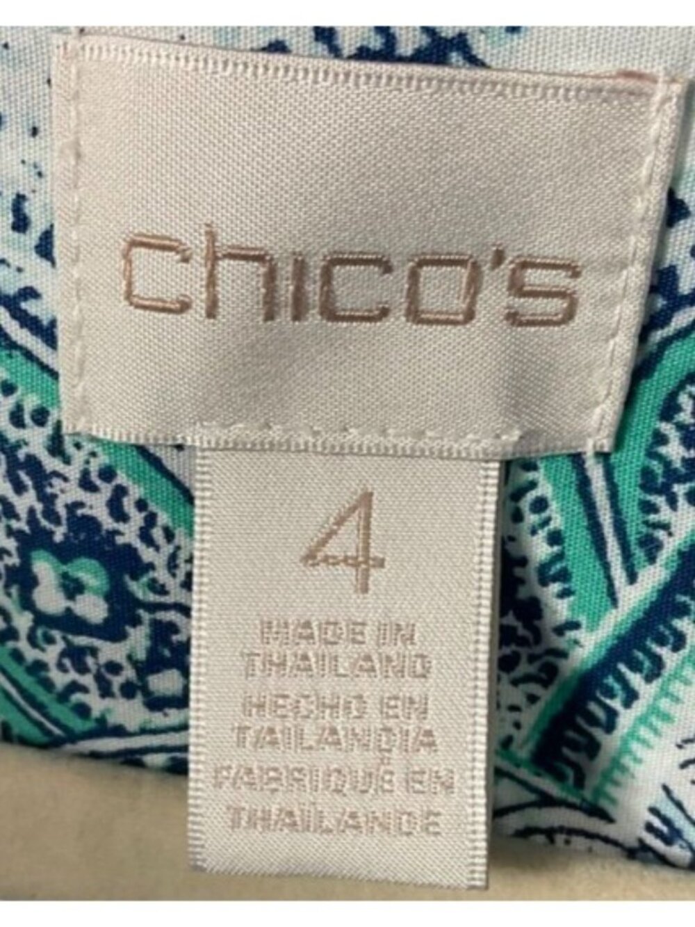 Chico's No-Iron Cotton Paisley Shirt Blue Green 3/4 Sleeve Size 4/20 - Picture 7 of 11